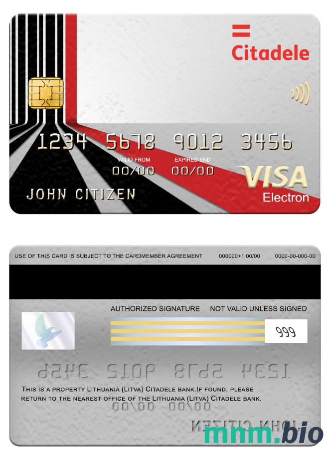 Lithuania (Litva) Citadele bank visa electron karta przykład w formacie PSD